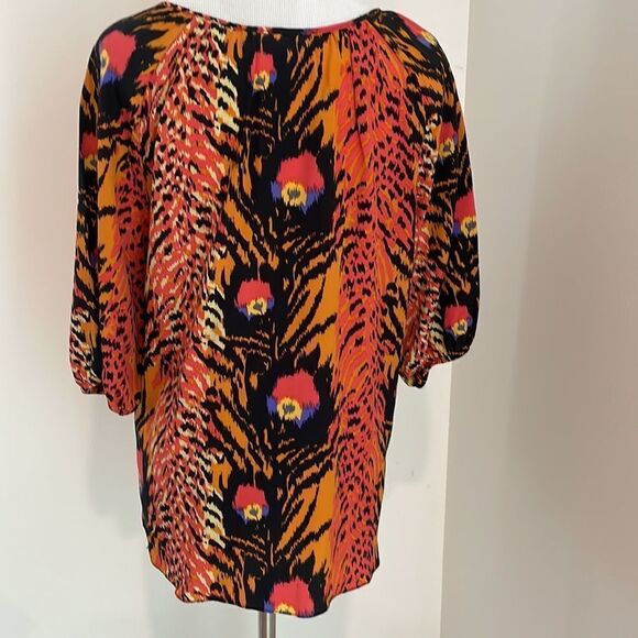 Bright animal print blouse with tie by K/G size Small - Picture 5 of 7